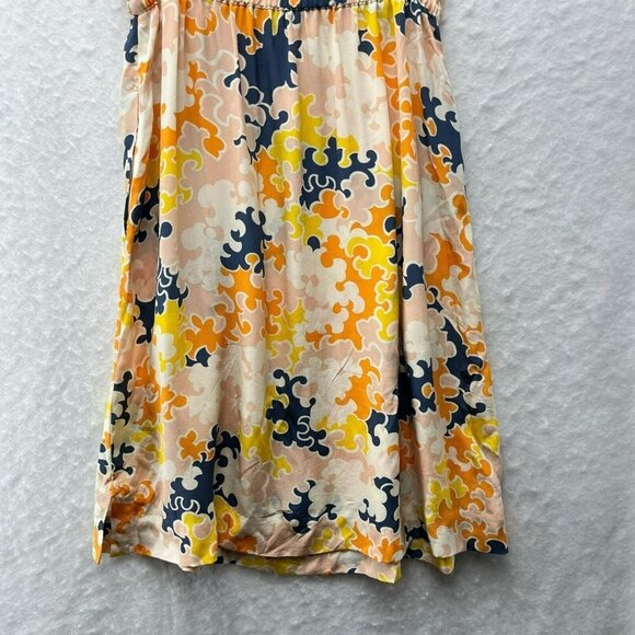 Vanessa Virginia Dress Women's Sz 2 Orange Floral Keyhole Short Sleeve 100% Silk - Picture 7 of 11